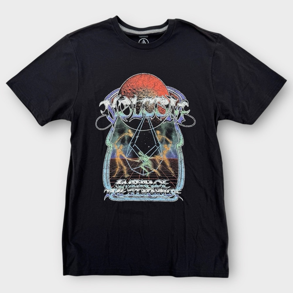 Volcom Graphic T-Shirt Mens Small Black Modern Fit Trance Art Surf Graphic‎ NWT